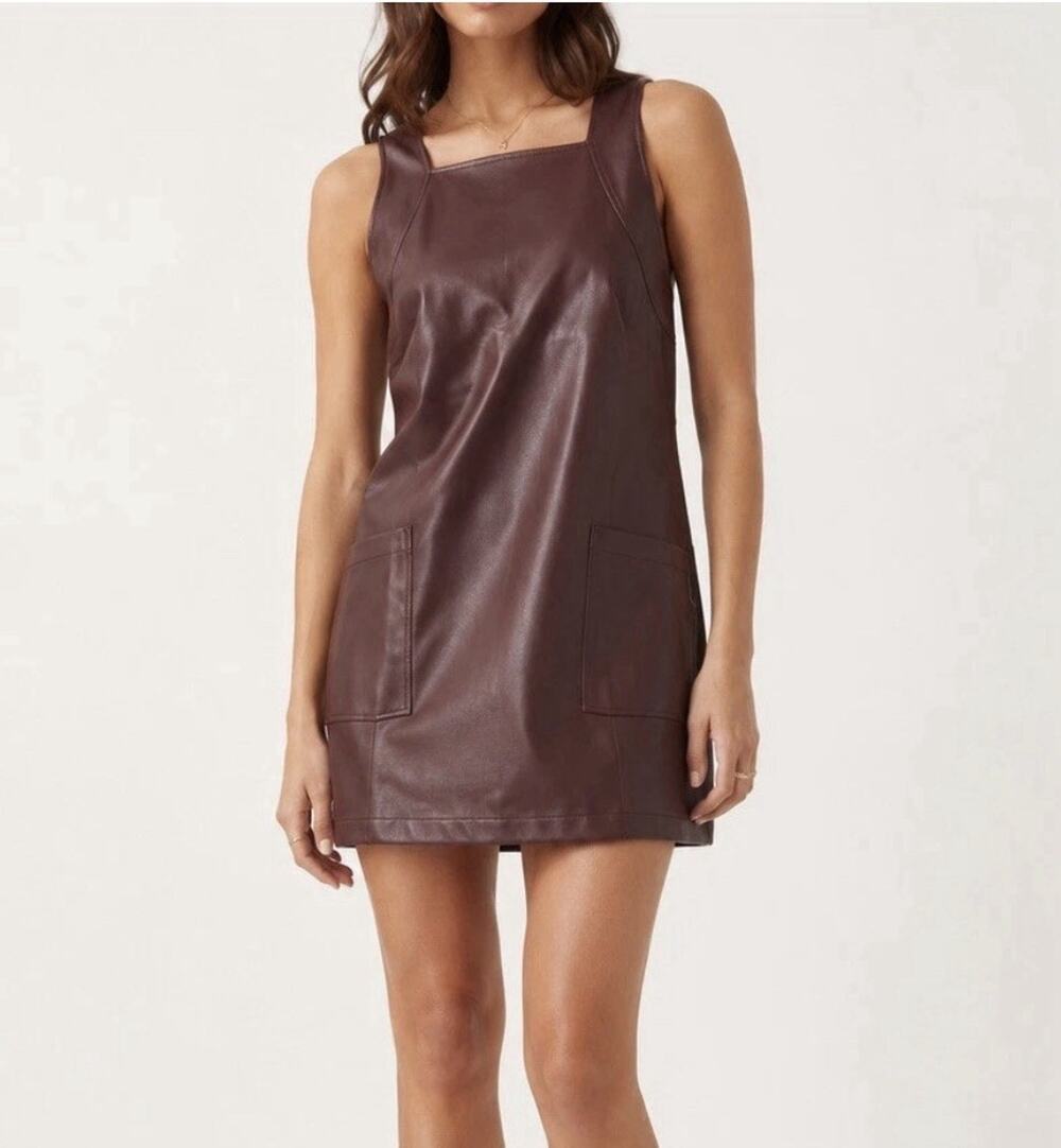 Anthropologie Maeve Faux Leather Mini Shift Dress Size XS Burgundy Autumn Fall